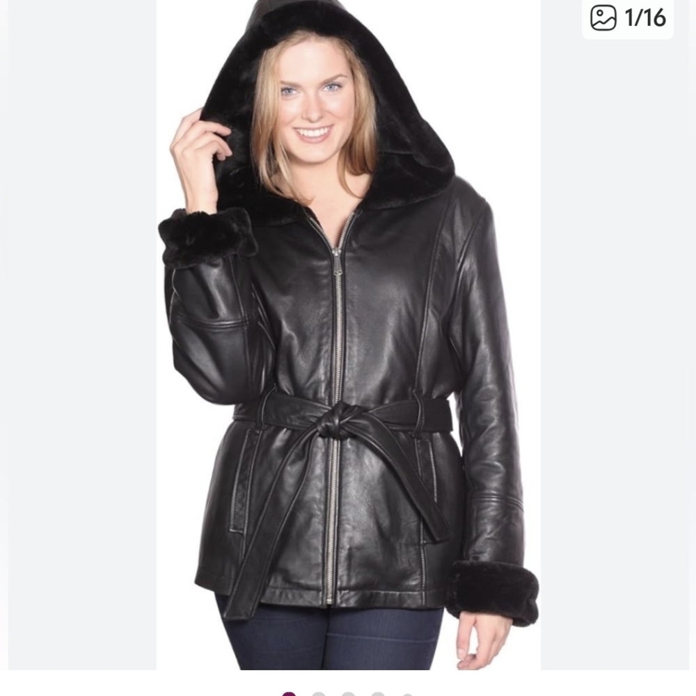 Pelle Studio Leather Faux-Shearling Hooded Parka. Size M, Price Is Final